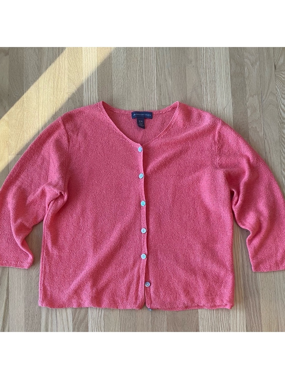Northern Isles vintage Slub cotton retro lightweight 3/4 sleeve pink cardigan M